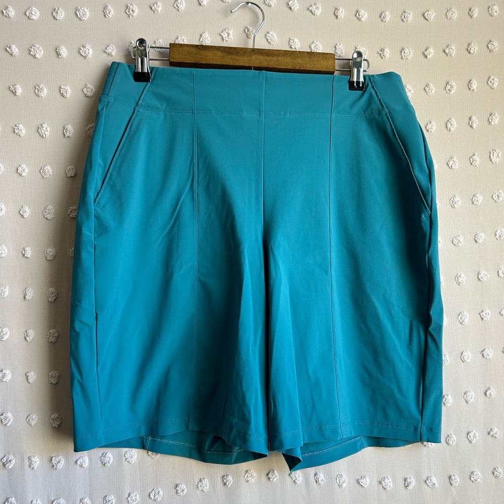 Athleta Cosmic Bermuda Shorts 10” Inseam Sz 14 Teal Blue‎
